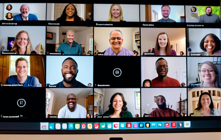 **Virtual Church Service**: Create an image of a diverse group of people attending a virtual church service from their homes. The scene should depict individuals engaging with their devices, with a live-streamed pastor visible on the screen, and a chat feature showing messages of encouragement and prayer requests.